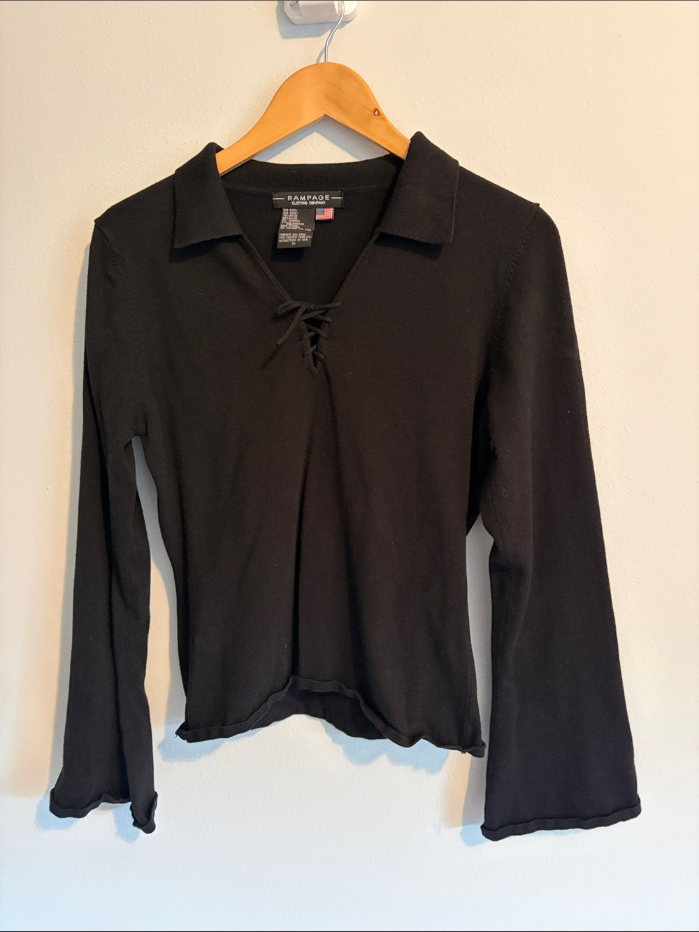 Rampage Black Lace-Up Collared Long Sleeve Top